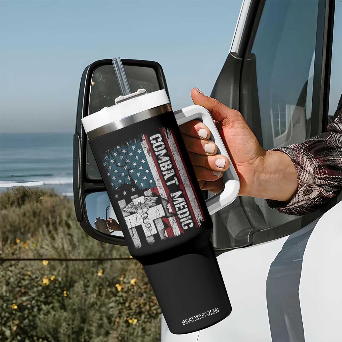 Combat Medic Soldier Tumbler With Handle Medical Military American Flag TS11 Print Your Wear