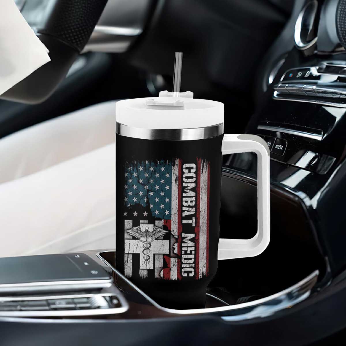 Combat Medic Soldier Tumbler With Handle Medical Military American Flag TS11 Print Your Wear