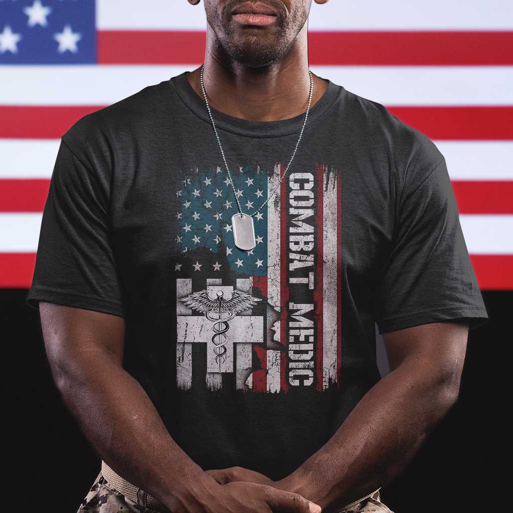 Combat Medic Soldier T Shirt Medical Military American Flag TS11 Black Print Your Wear