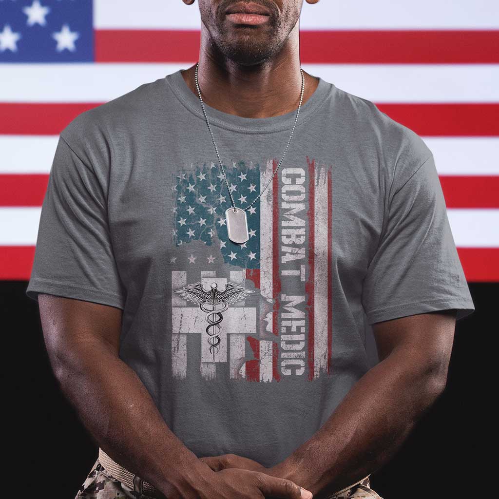 Combat Medic Soldier T Shirt Medical Military American Flag TS11 Charcoal Print Your Wear