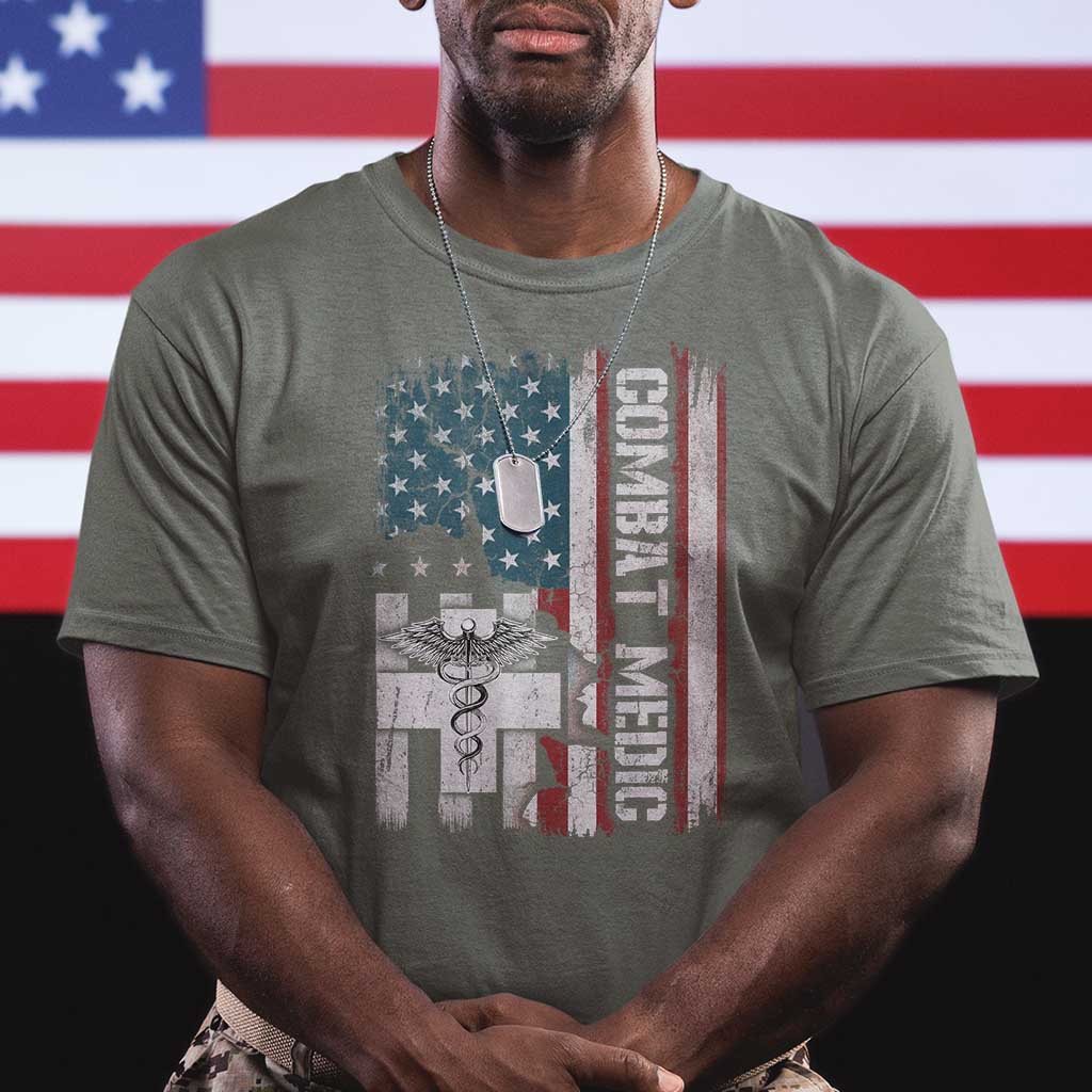 Combat Medic Soldier T Shirt Medical Military American Flag TS11 Military Green Print Your Wear
