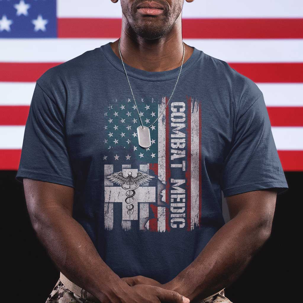 Combat Medic Soldier T Shirt Medical Military American Flag TS11 Navy Print Your Wear