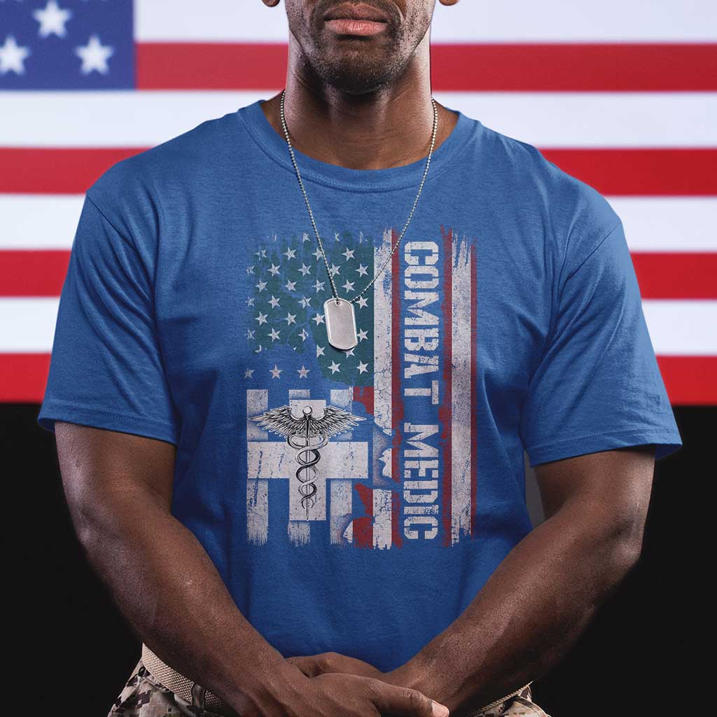 Combat Medic Soldier T Shirt Medical Military American Flag TS11 Royal Blue Print Your Wear