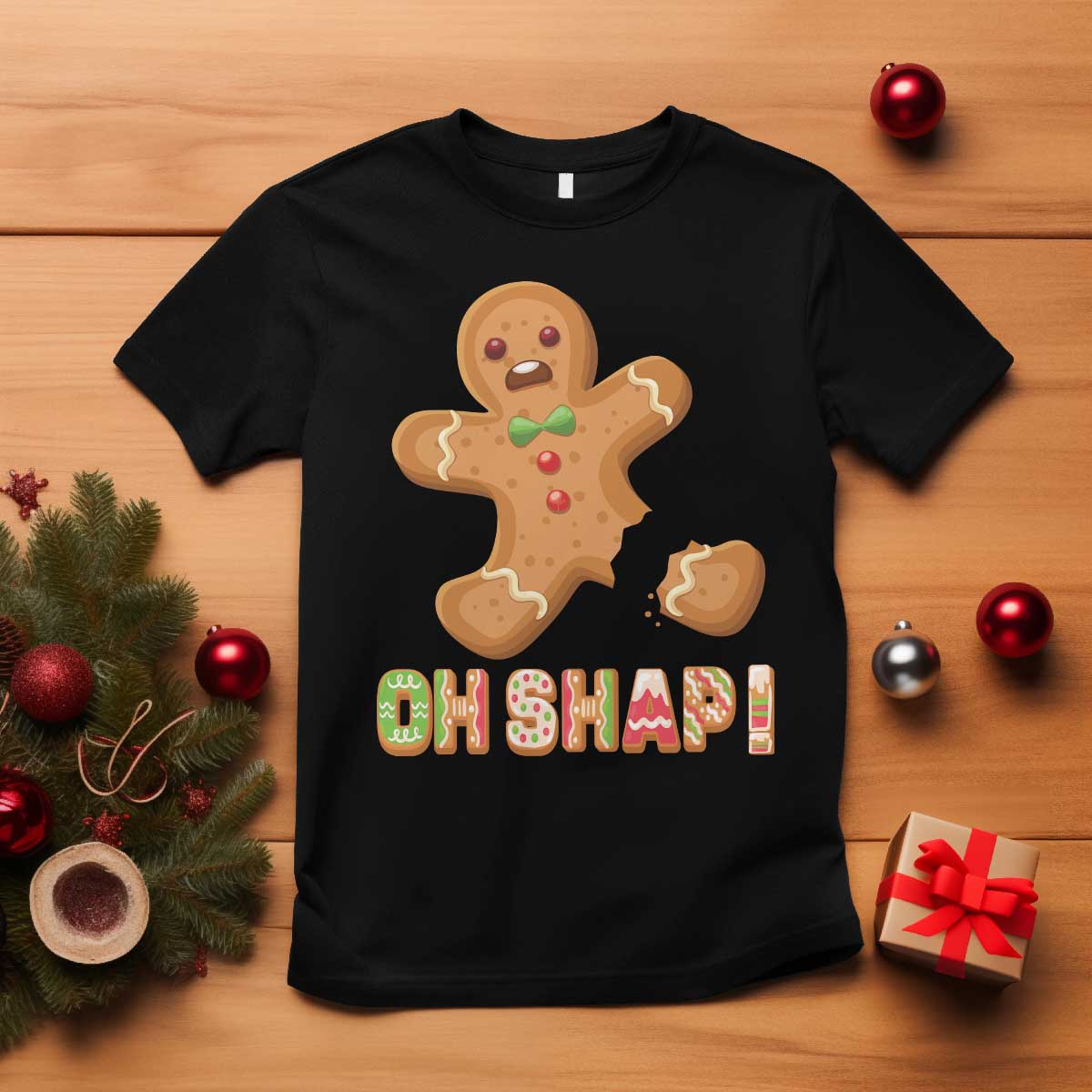 Funny Christmas Gingerbread T Shirt Oh Snap Cookie Baking TS11 Black Print Your Wear