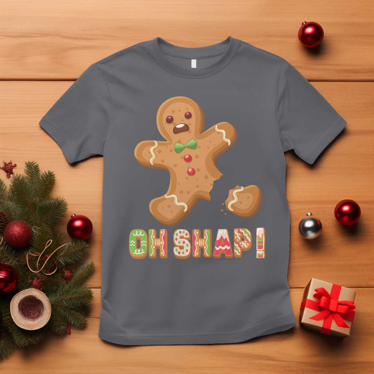 Funny Christmas Gingerbread T Shirt Oh Snap Cookie Baking TS11 Charcoal Print Your Wear
