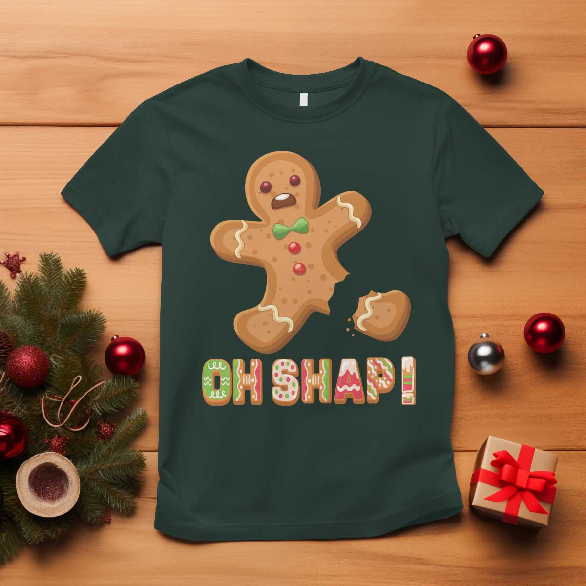 Funny Christmas Gingerbread T Shirt Oh Snap Cookie Baking TS11 Dark Forest Green Print Your Wear
