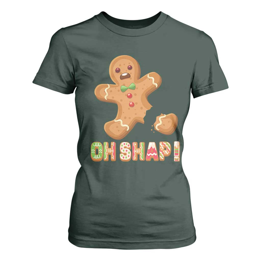 Funny Christmas Gingerbread T Shirt For Women Oh Snap Cookie Baking TS11 Dark Forest Green Print Your Wear