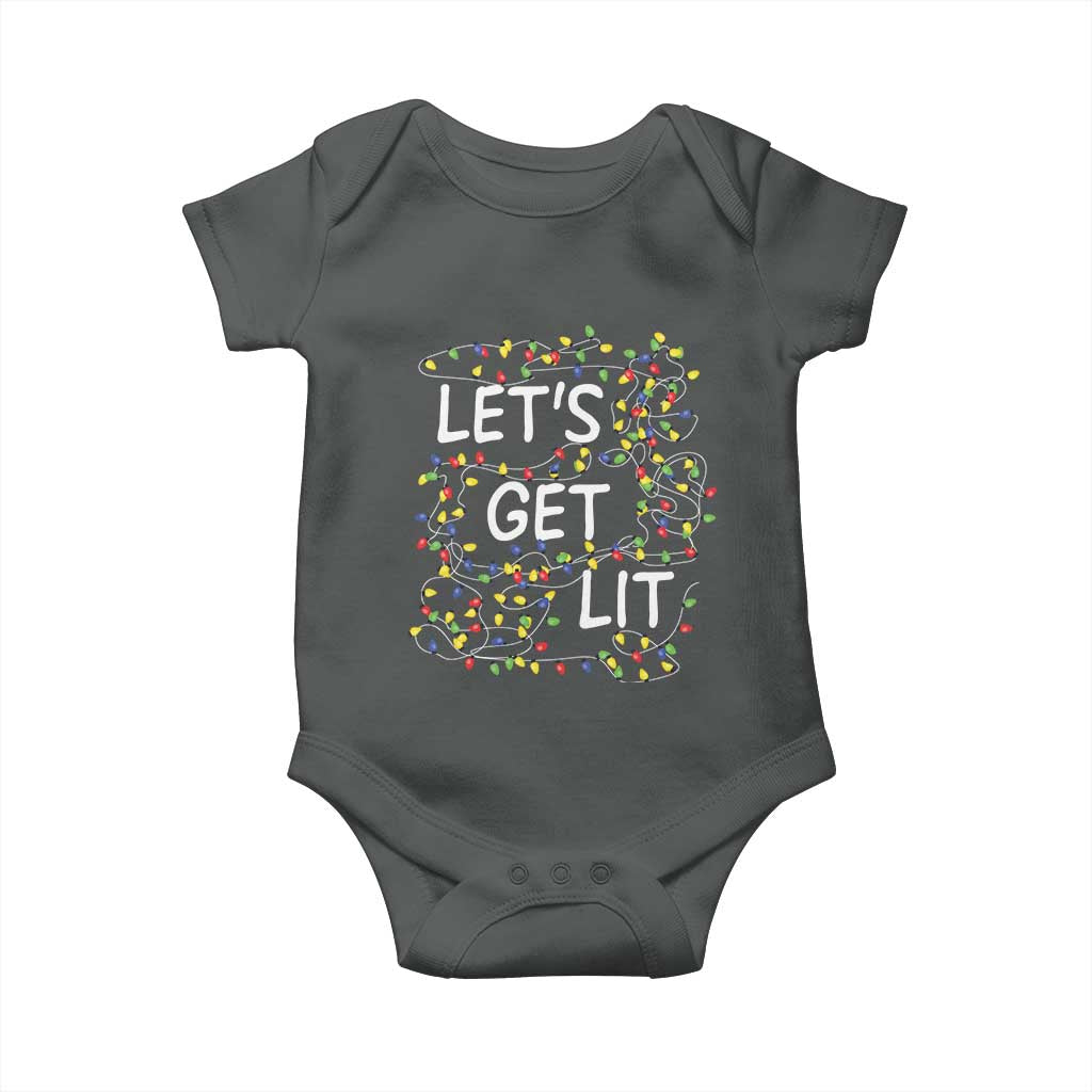Funny Christmas Baby Onesie Let's Get Lit Led Lights Xmas TS11 Dark Heather Print Your Wear