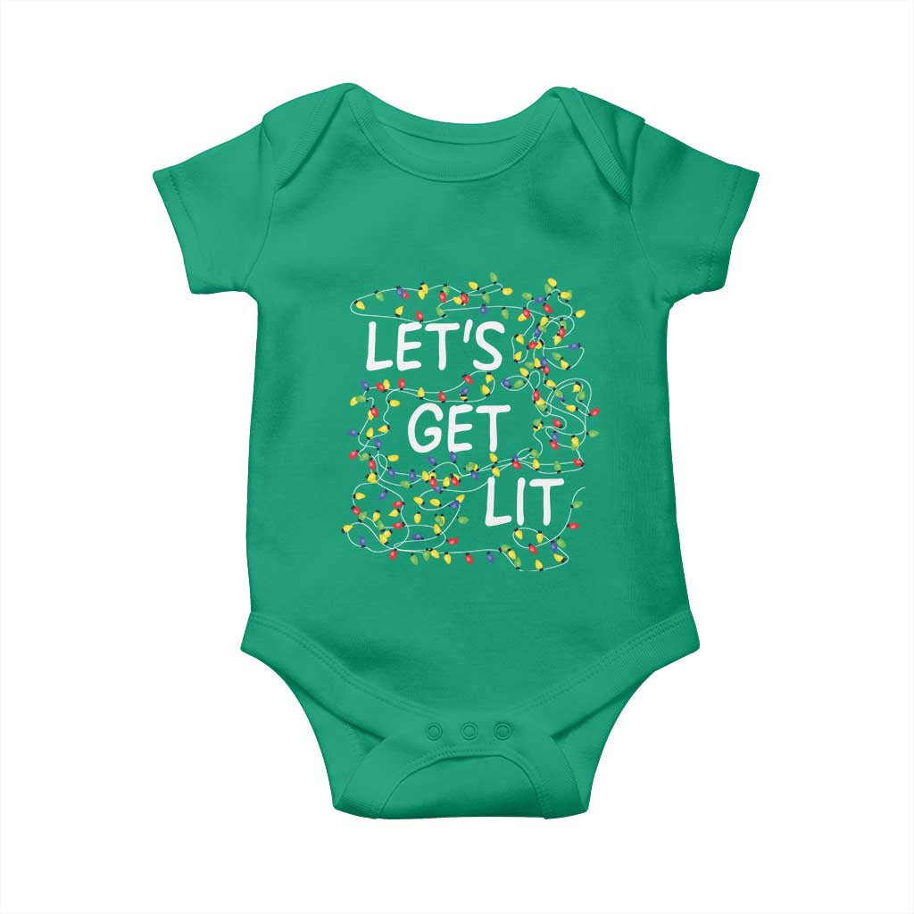 Funny Christmas Baby Onesie Let's Get Lit Led Lights Xmas TS11 Irish Green Print Your Wear