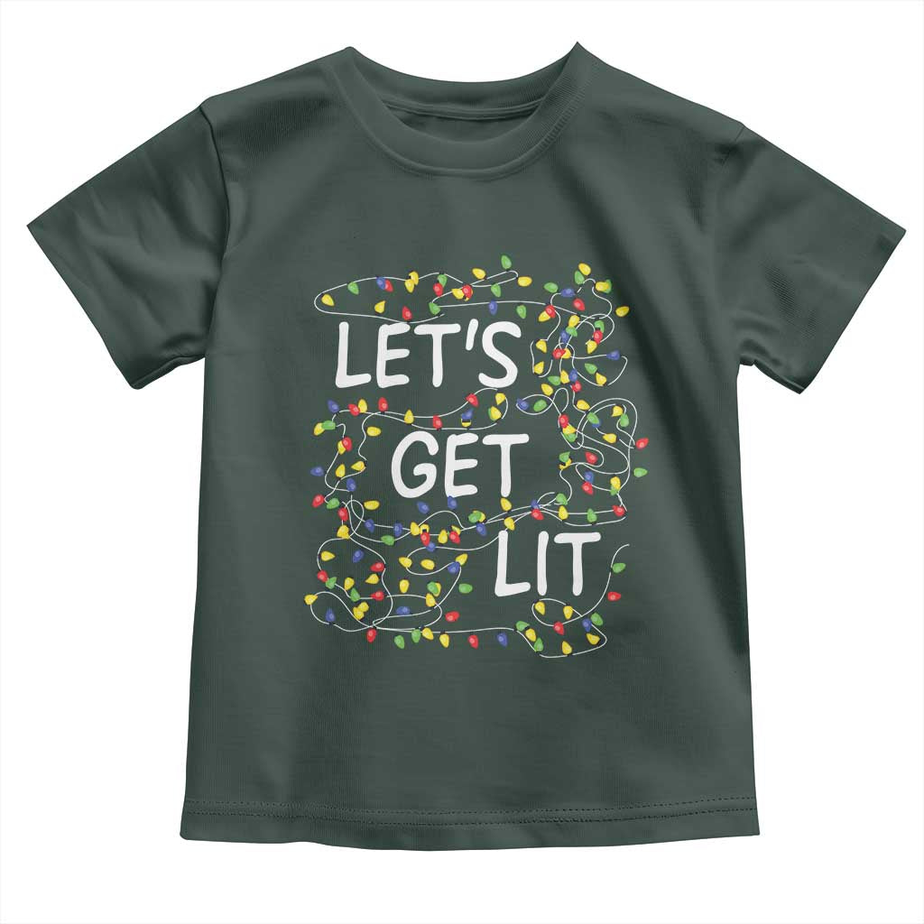 Funny Christmas Baby Shirt Let's Get Lit Led Lights Xmas TS11 Dark Forest Green Print Your Wear