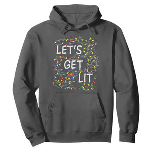 Funny Christmas Hoodie Let's Get Lit Led Lights Xmas TS11 Dark Heather Print Your Wear