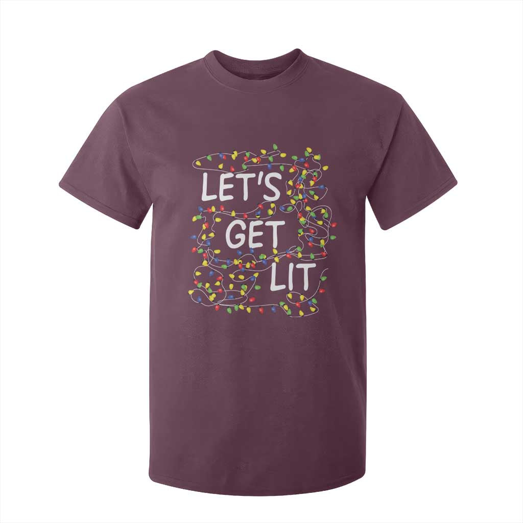 Funny Christmas T Shirt For Kid Let's Get Lit Led Lights Xmas TS11 Maroon Print Your Wear