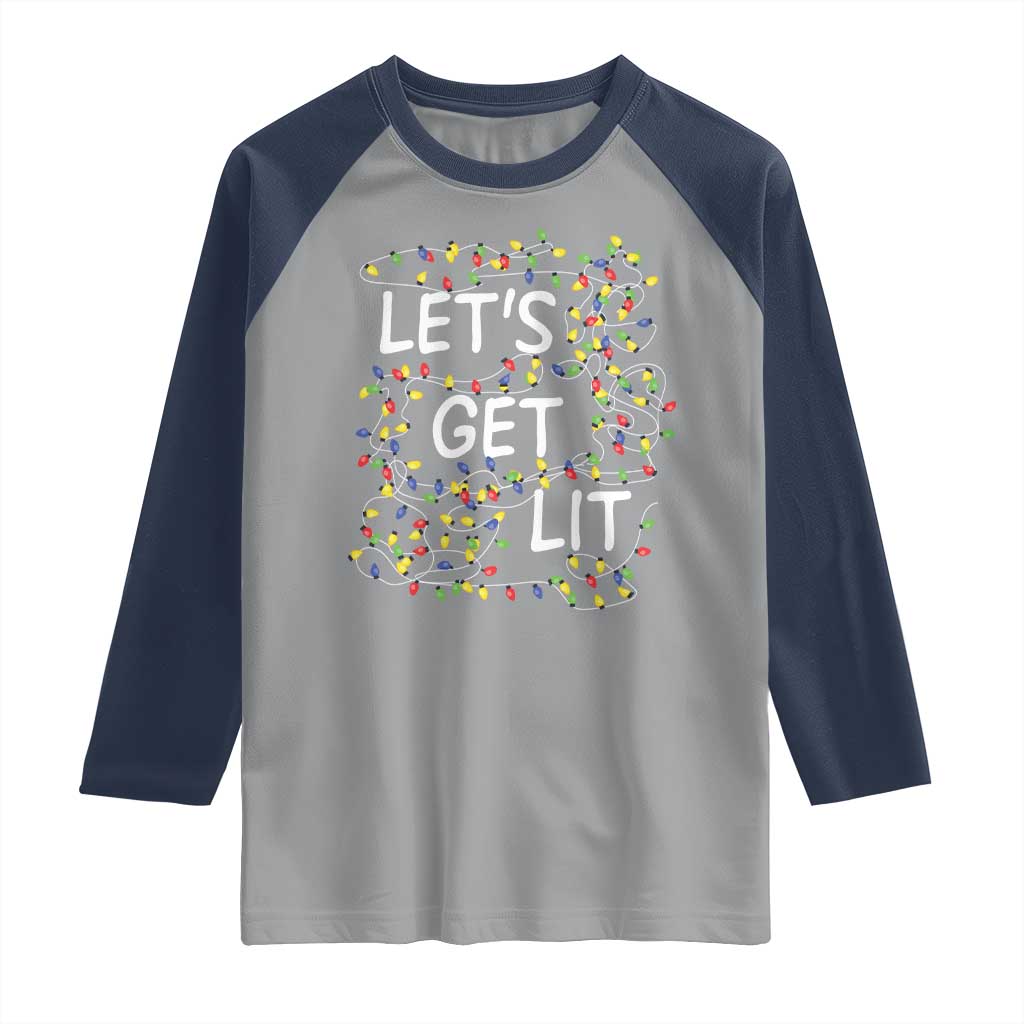 Funny Christmas Raglan Shirt Let's Get Lit Led Lights Xmas TS11 Sport Gray Navy Print Your Wear