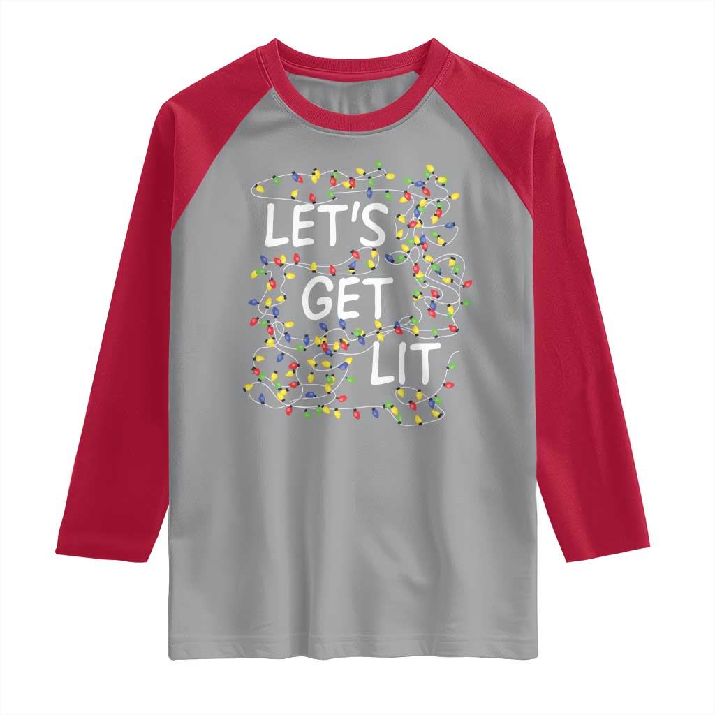 Funny Christmas Raglan Shirt Let's Get Lit Led Lights Xmas TS11 Sport Gray Red Print Your Wear