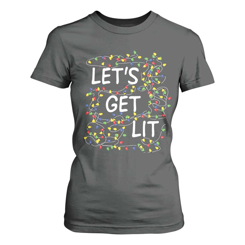 Funny Christmas T Shirt For Women Let's Get Lit Led Lights Xmas TS11 Dark Heather Print Your Wear