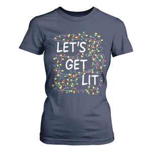 Funny Christmas T Shirt For Women Let's Get Lit Led Lights Xmas TS11 Navy Print Your Wear