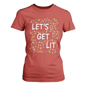 Funny Christmas T Shirt For Women Let's Get Lit Led Lights Xmas TS11 Red Print Your Wear