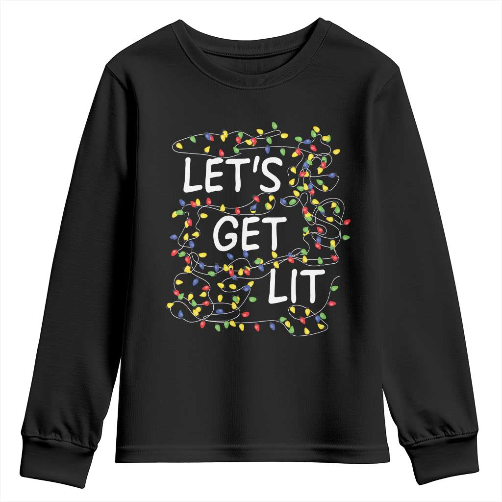 Funny Christmas Youth Sweatshirt Let's Get Lit Led Lights Xmas TS11 Black Print Your Wear