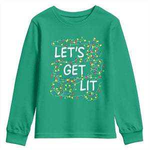 Funny Christmas Youth Sweatshirt Let's Get Lit Led Lights Xmas TS11 Irish Green Print Your Wear