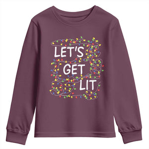 Funny Christmas Youth Sweatshirt Let's Get Lit Led Lights Xmas TS11 Maroon Print Your Wear