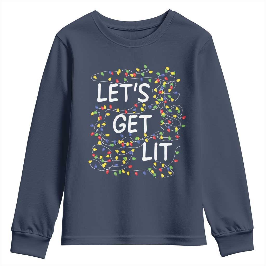 Funny Christmas Youth Sweatshirt Let's Get Lit Led Lights Xmas TS11 Navy Print Your Wear