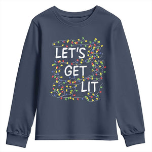 Funny Christmas Youth Sweatshirt Let's Get Lit Led Lights Xmas TS11 Navy Print Your Wear