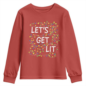Funny Christmas Youth Sweatshirt Let's Get Lit Led Lights Xmas TS11 Red Print Your Wear