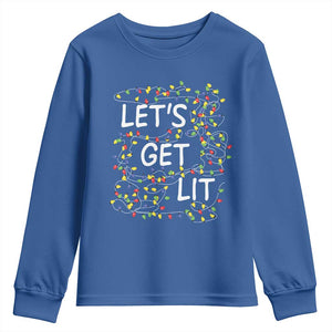 Funny Christmas Youth Sweatshirt Let's Get Lit Led Lights Xmas TS11 Royal Blue Print Your Wear