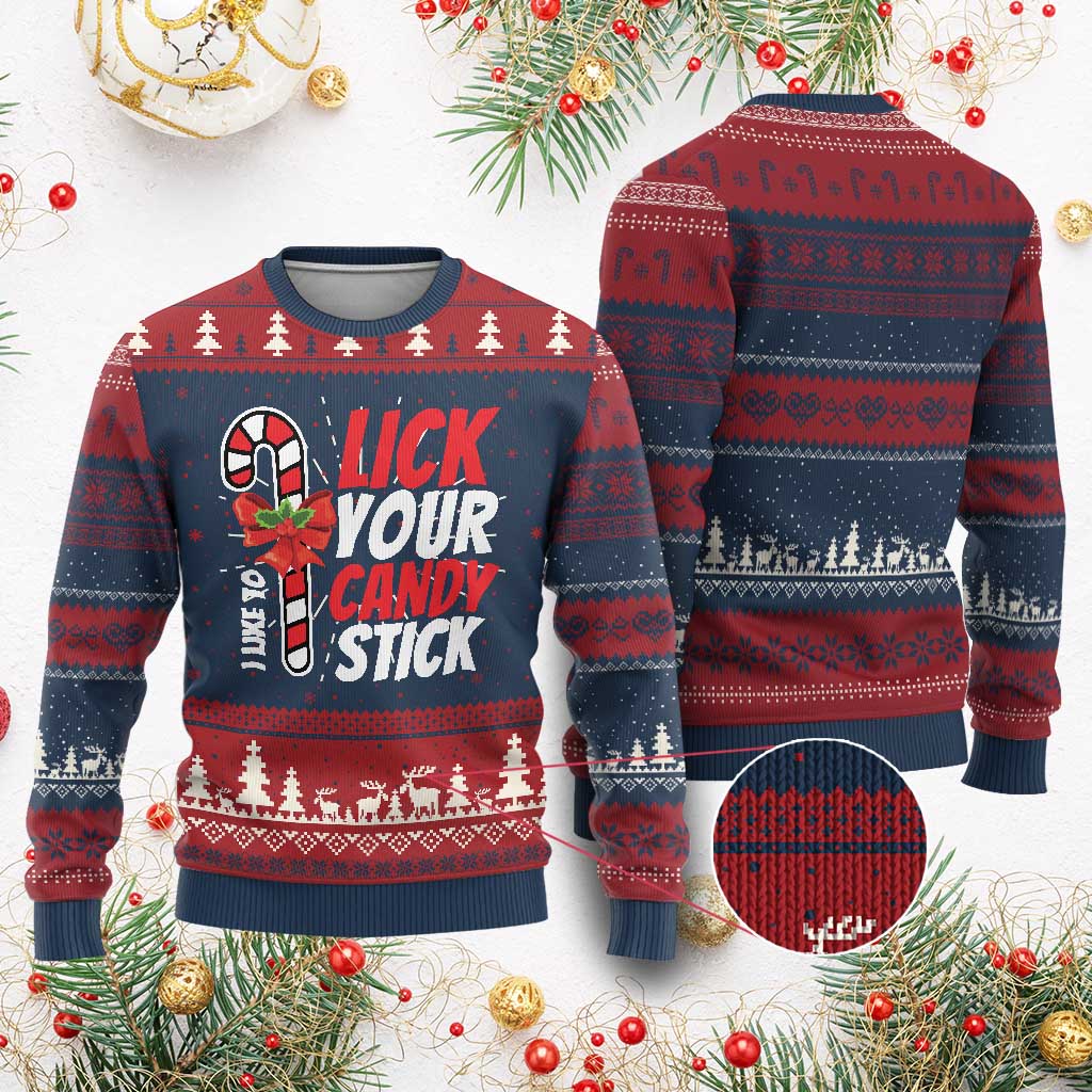 Funny Xmas Ugly Christmas Sweater I Like To Lick Your Candy Stick TS11 Burgundy Print Your Wear