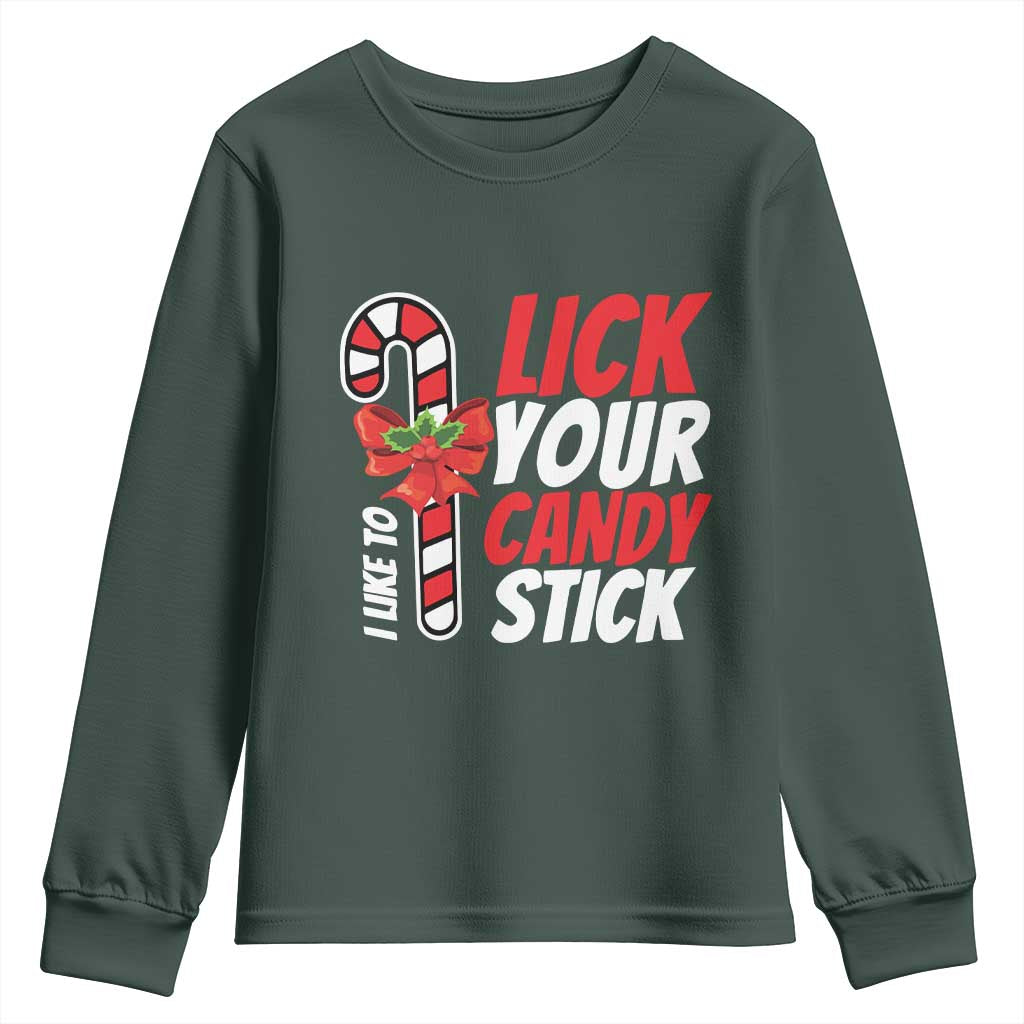 Funny Christmas Youth Sweatshirt I Like To Lick Your Candy Stick TS11 Dark Forest Green Print Your Wear