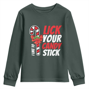 Funny Christmas Youth Sweatshirt I Like To Lick Your Candy Stick TS11 Dark Forest Green Print Your Wear