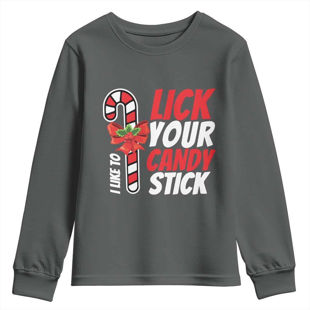 Funny Christmas Youth Sweatshirt I Like To Lick Your Candy Stick TS11 Dark Heather Print Your Wear