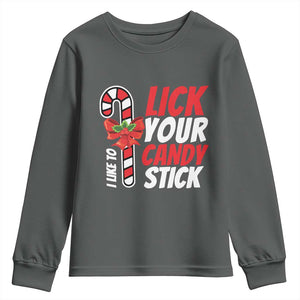 Funny Christmas Youth Sweatshirt I Like To Lick Your Candy Stick TS11 Dark Heather Print Your Wear