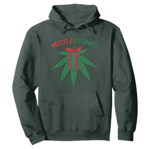 Funny Weed Christmas Hoodie Mistlestoned Mistletoe Led Lights TS11 Dark Forest Green Print Your Wear