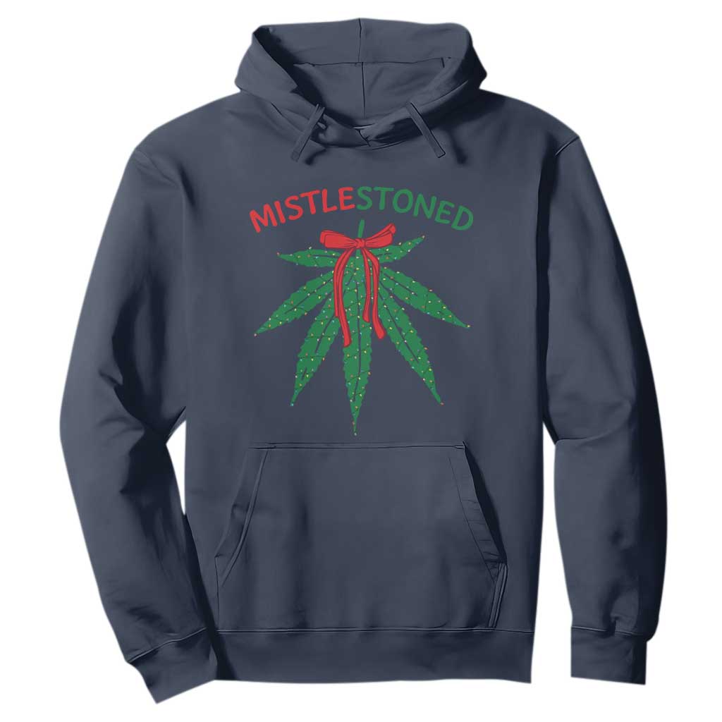 Funny Weed Christmas Hoodie Mistlestoned Mistletoe Led Lights TS11 Navy Print Your Wear