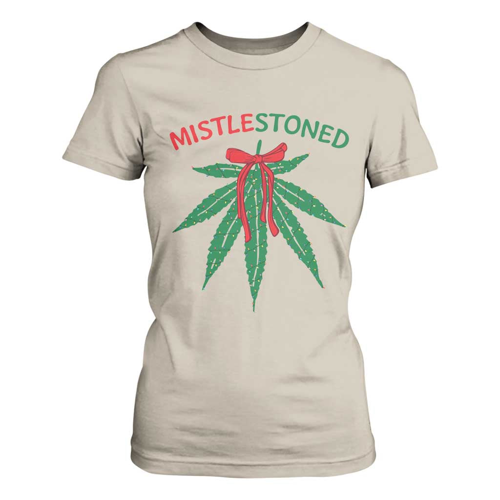 Funny Weed Christmas T Shirt For Women Mistlestoned Mistletoe Led Lights TS11 Sand Print Your Wear