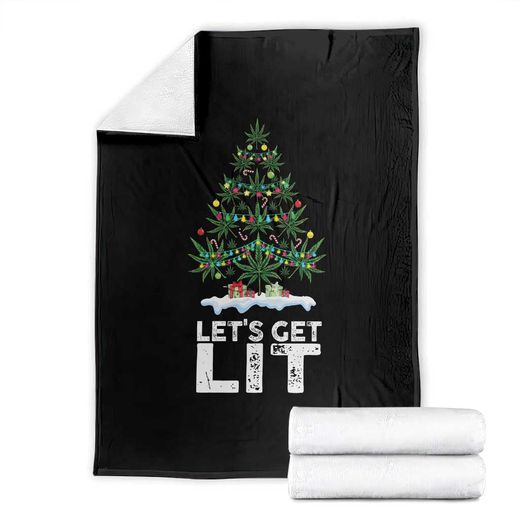 Funny Christmas Weed Throw Blanket Let's Get Lit Weeds Xmas Tree TS11 Black Print Your Wear