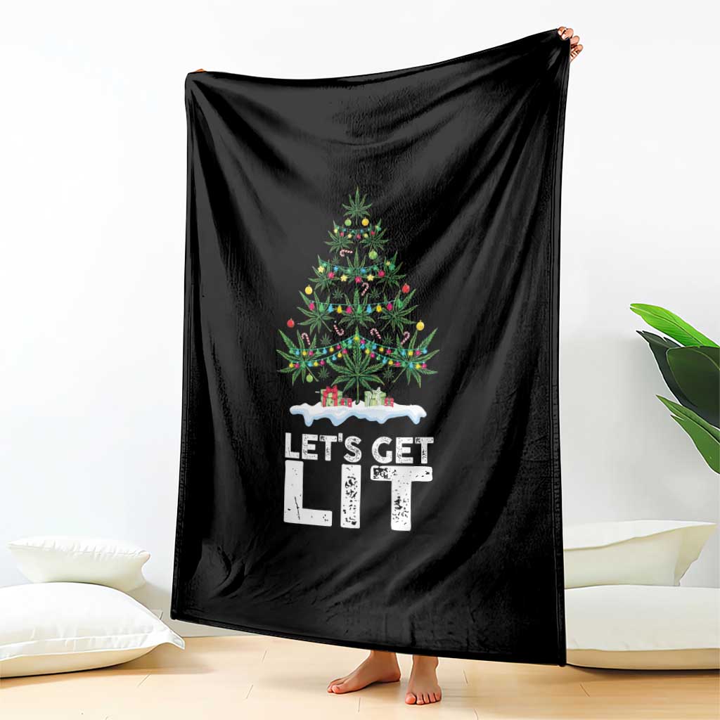 Funny Christmas Weed Throw Blanket Let's Get Lit Weeds Xmas Tree TS11 Print Your Wear