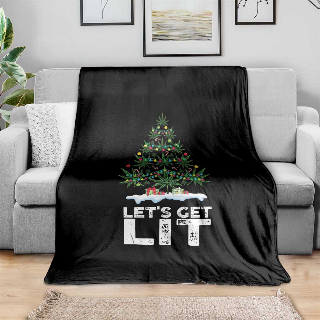 Funny Christmas Weed Throw Blanket Let's Get Lit Weeds Xmas Tree TS11 Print Your Wear
