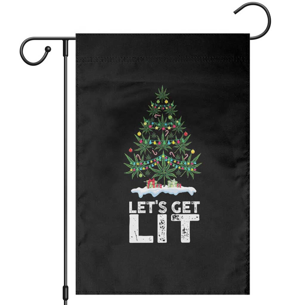 Funny Christmas Weed Garden Flag Let's Get Lit Weeds Xmas Tree TS11 Black Print Your Wear