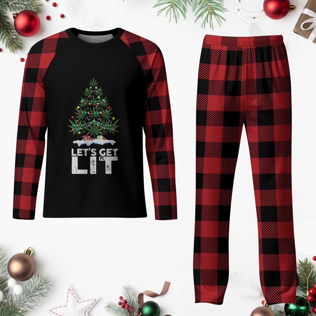 Funny Christmas Weed Plaid Pajama Set Let's Get Lit Weeds Xmas Tree TS11 Buffalo Plaid Print Your Wear