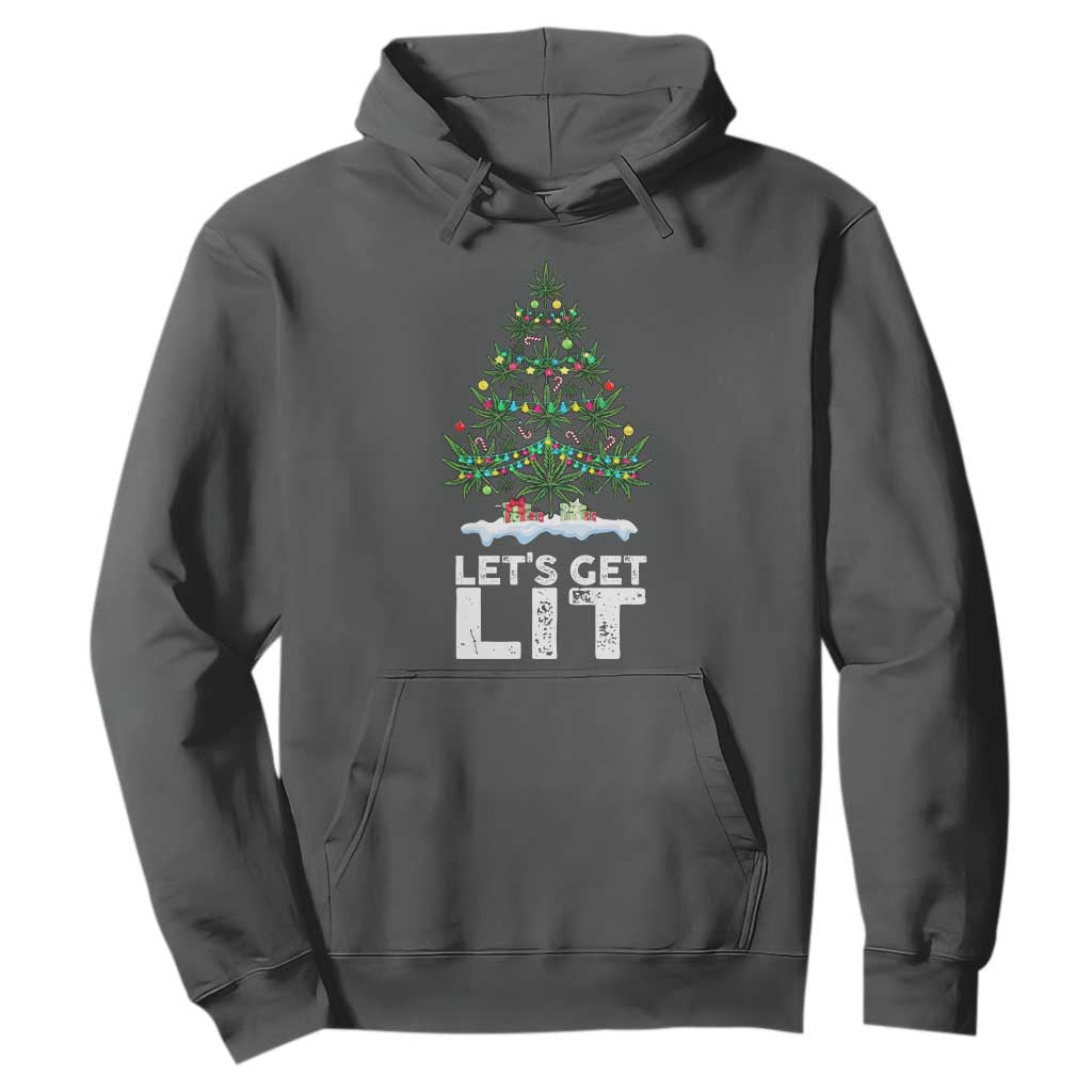 Funny Christmas Weed Hoodie Let's Get Lit Weeds Xmas Tree TS11 Dark Heather Print Your Wear