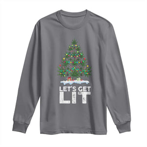 Funny Christmas Weed Long Sleeve Shirt Let's Get Lit Weeds Xmas Tree TS11 Charcoal Print Your Wear