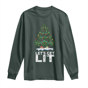 Funny Christmas Weed Long Sleeve Shirt Let's Get Lit Weeds Xmas Tree TS11 Dark Forest Green Print Your Wear