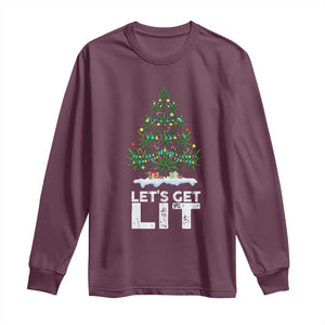 Funny Christmas Weed Long Sleeve Shirt Let's Get Lit Weeds Xmas Tree TS11 Maroon Print Your Wear