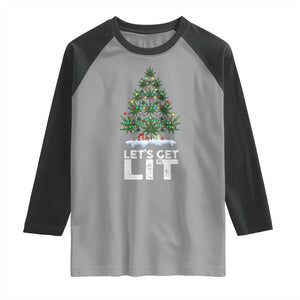 Funny Christmas Weed Raglan Shirt Let's Get Lit Weeds Xmas Tree TS11 Sport Gray Black Print Your Wear