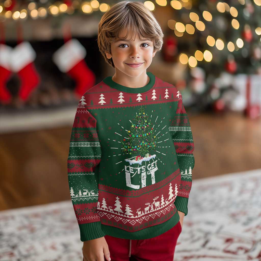 Funny Xmas Weed Ugly Christmas Sweater Let's Get Lit Weeds Xmas Tree TS11 Christmas Print Your Wear