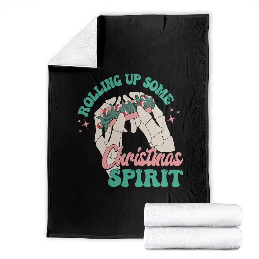 Funny Weed Christmas Throw Blanket Rolling Up Some Christmas Spirit Skeleton Hand TS11 Black Print Your Wear