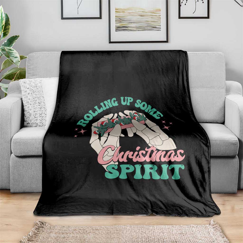 Funny Weed Christmas Throw Blanket Rolling Up Some Christmas Spirit Skeleton Hand TS11 Print Your Wear