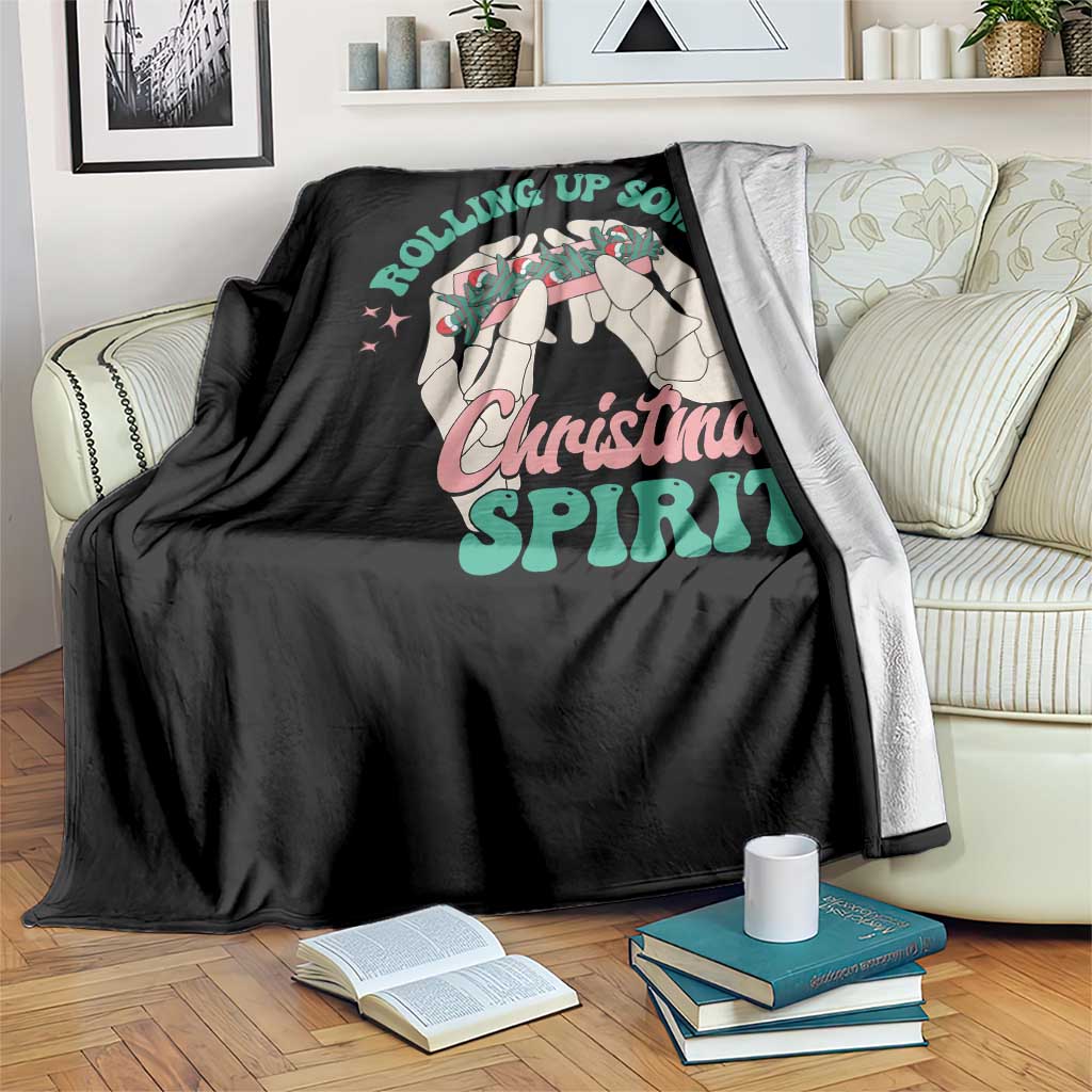 Funny Weed Christmas Throw Blanket Rolling Up Some Christmas Spirit Skeleton Hand TS11 Print Your Wear